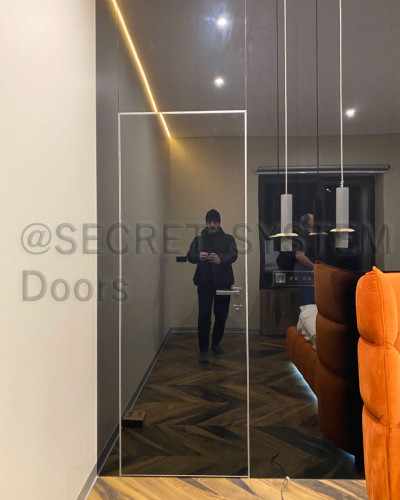 Двері прихованого монтажу з чорного скла 2001-29