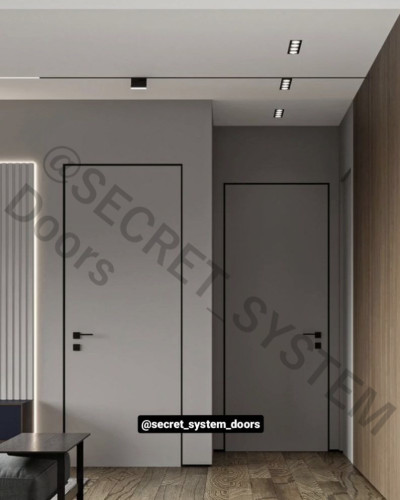 Двері прихованого монтажу із алюмінієвим торцем чорного кольору